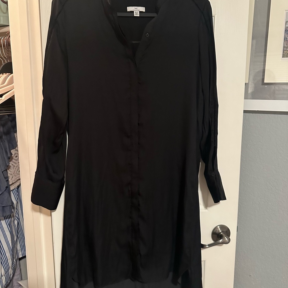 Halston Black Long Sleeve Buttoned Dress